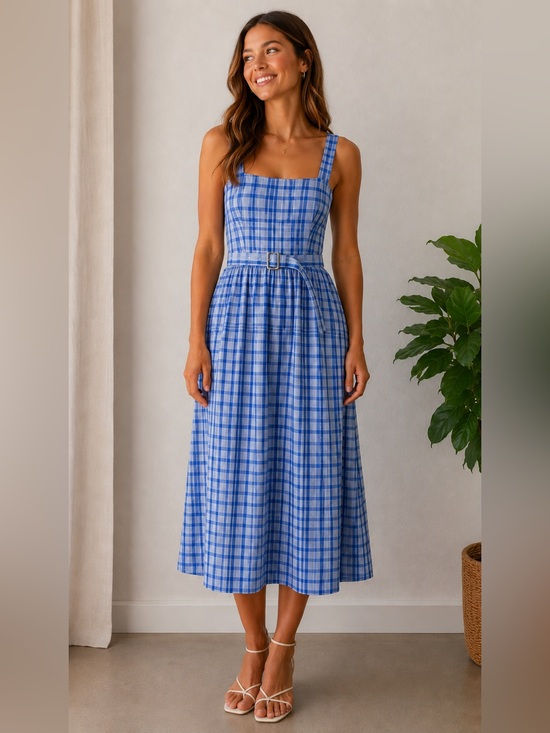 Free Assembly Dresses & Skirts - Free Assembly Blue Plaid Midi Dress Size L 12-14 NWT Cottagecore